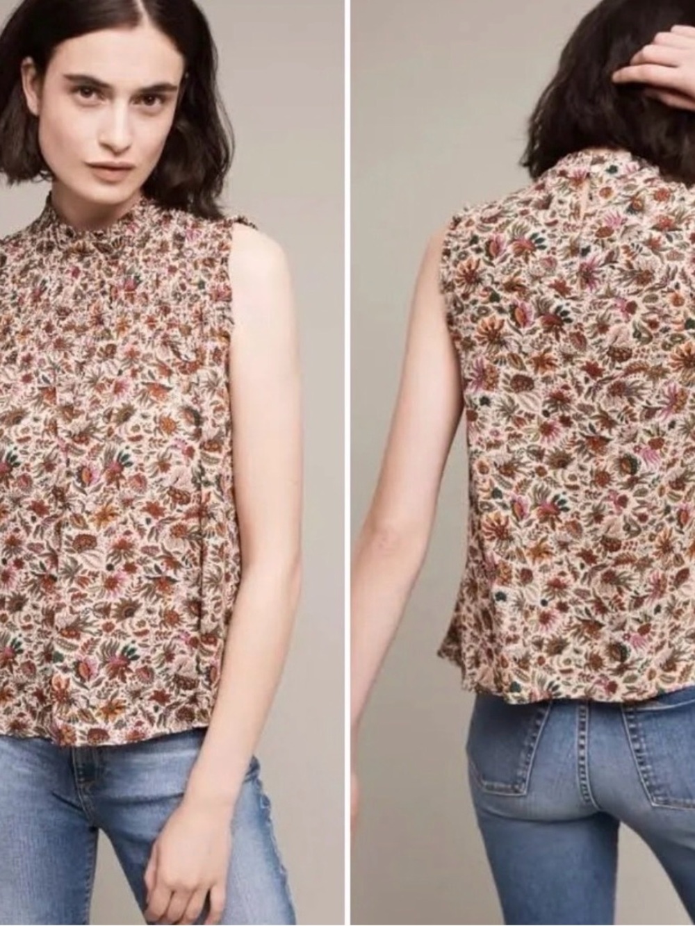 Anthropologie Maeve Brown Multi Floral Sleeveless Blouse - Size 4